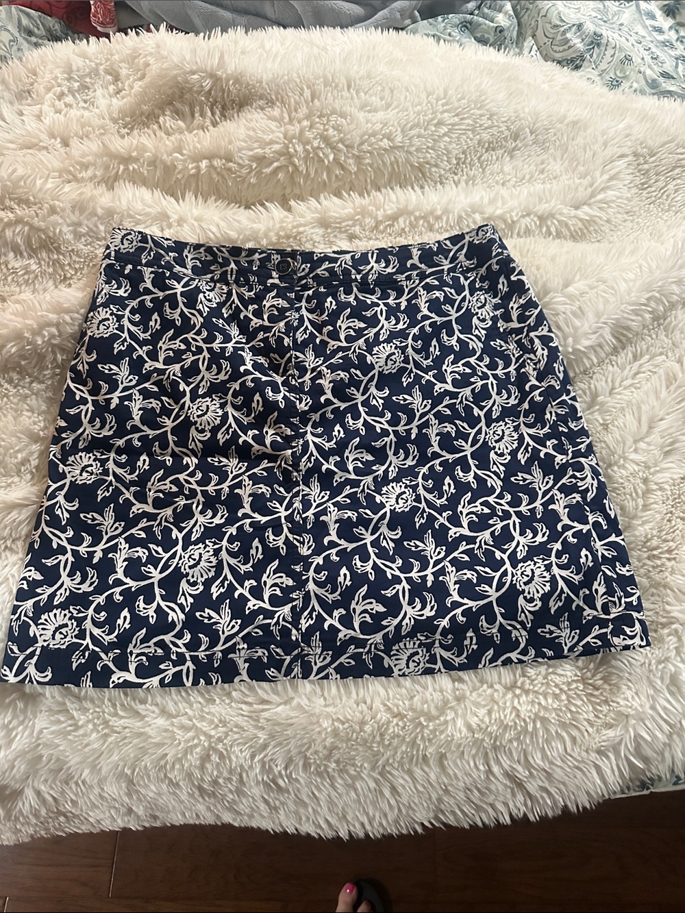 Navy Floral Print A-Line Skirt